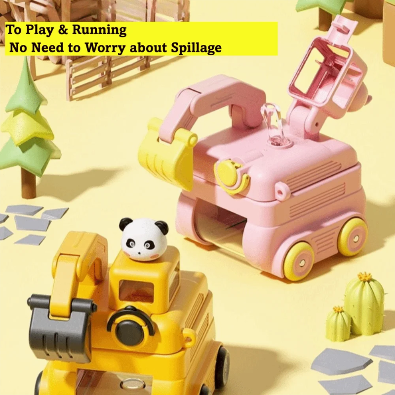 TinyExcavators – Única y funcional: botella de agua con forma de excavadora y pajita