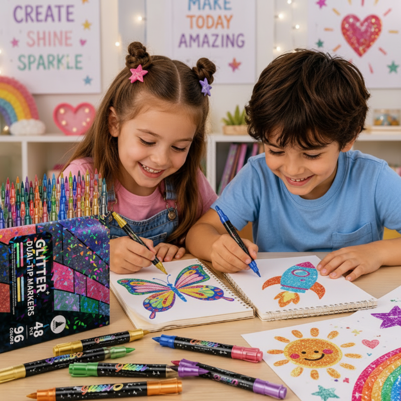 ArtShine – Colorido y brillante – Set de rotuladores de doble cara con purpurina y efectos luminosos
