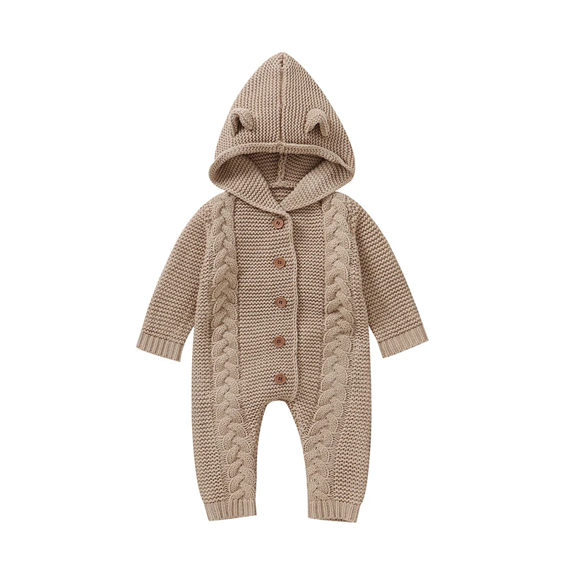 SoftKnit – Cálido y adorable: mono de punto con capucha para bebé