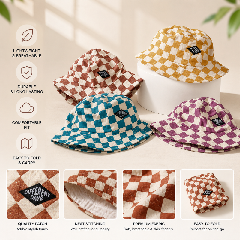Bucket Hat – Bonito y protector: gorro infantil a cuadros