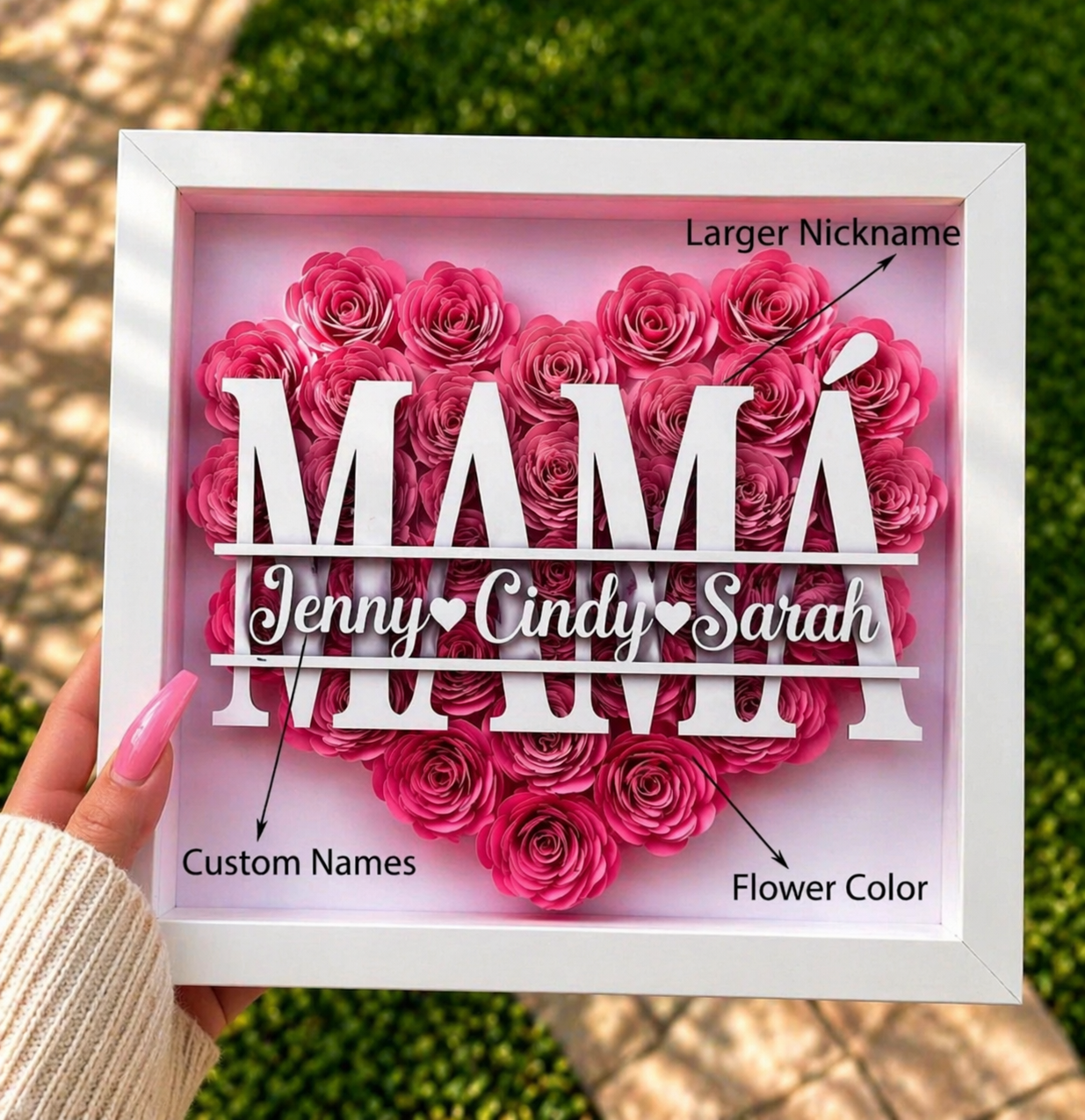 Personalized Rose Shadow Box – Regalo único para el Día de la Madre: caja con rosas personalizadas