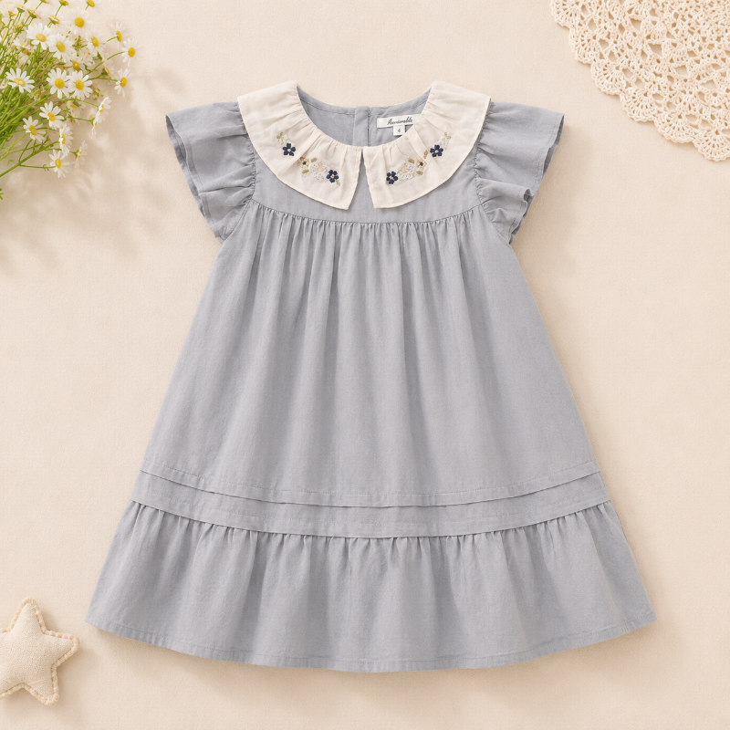 Short Sleeve Embroidery Dress – Elegancia y comodidad: vestido de boutique para niñas