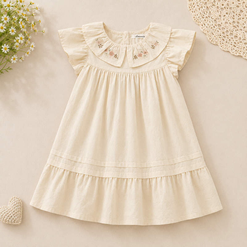Short Sleeve Embroidery Dress – Elegancia y comodidad: vestido de boutique para niñas