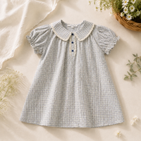 Thumbnail for Check Dress – Suave y transpirable – Cuello clásico con mangas abullonadas