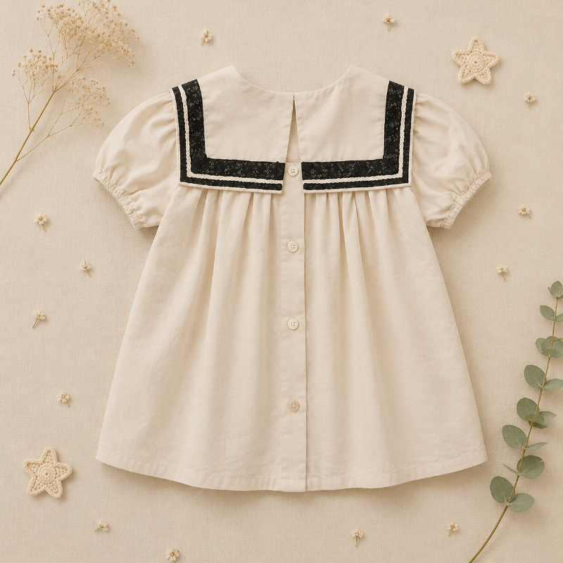 Sailor Top – Elegante y cómoda: camisa con detalles de encaje y mangas abullonadas