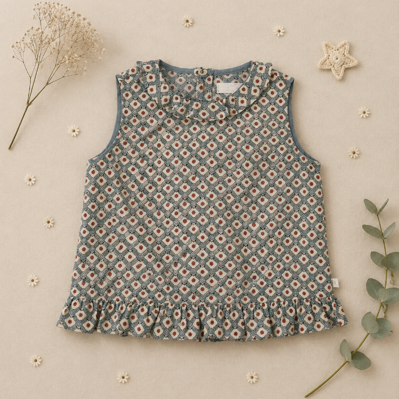 Matching Set – Cómodo y con estampado de margaritas: bombacho, falda y blusa