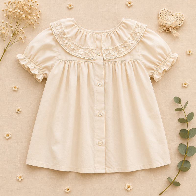 Ruffle Collar Top – Elegante y cómodo: top con cuello decorativo y mangas abullonadas