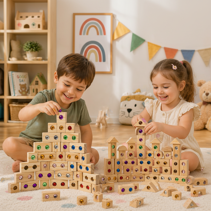 Rainbow Gem Stacking Blocks – Creativo y educativo: juego de bloques de madera para apilar