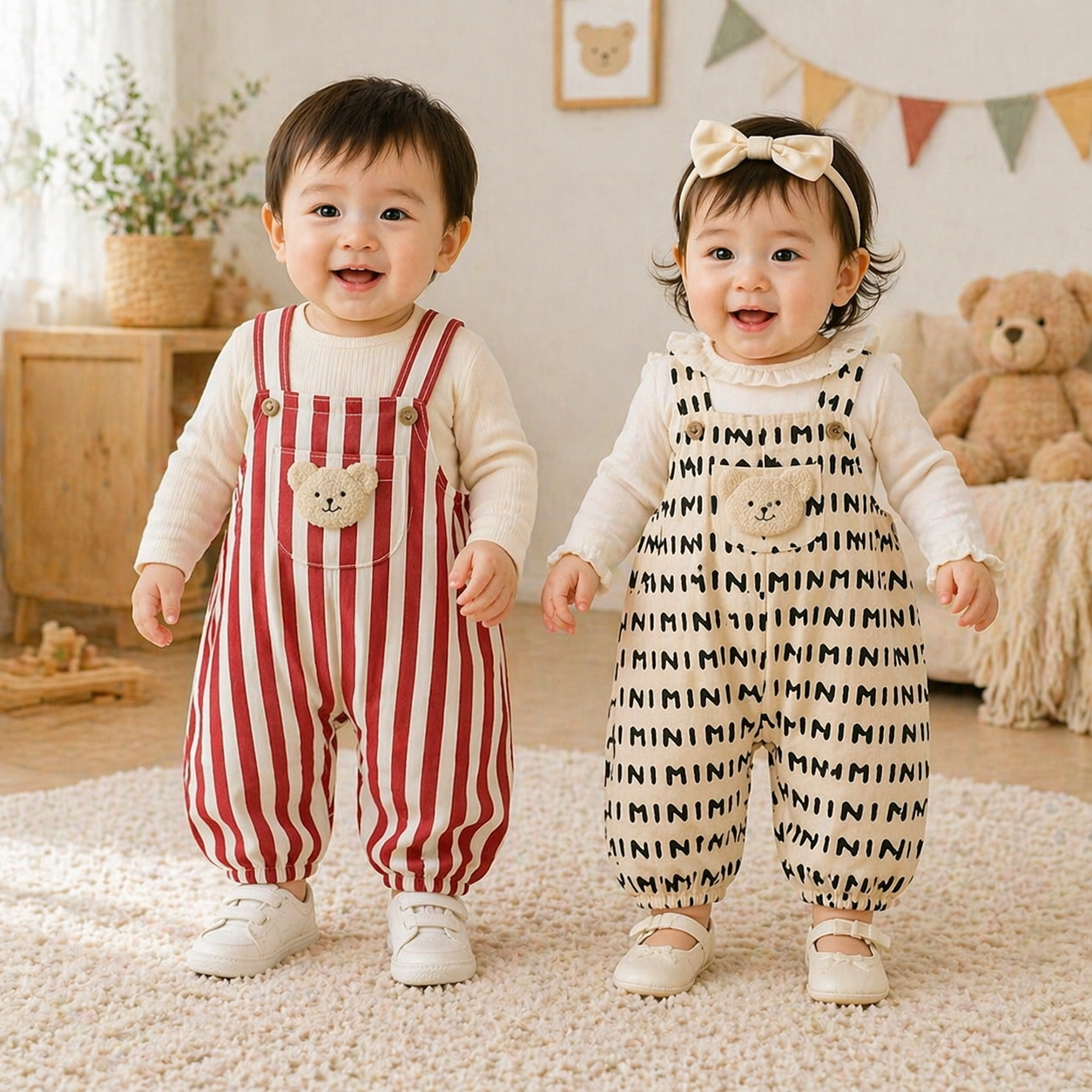Striped Overall Romper – Suave y cómodo – Mono infantil