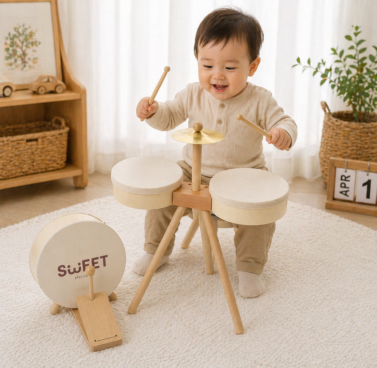 Kids Wooden Drum Toy – Música y creatividad – Set de batería para jugar