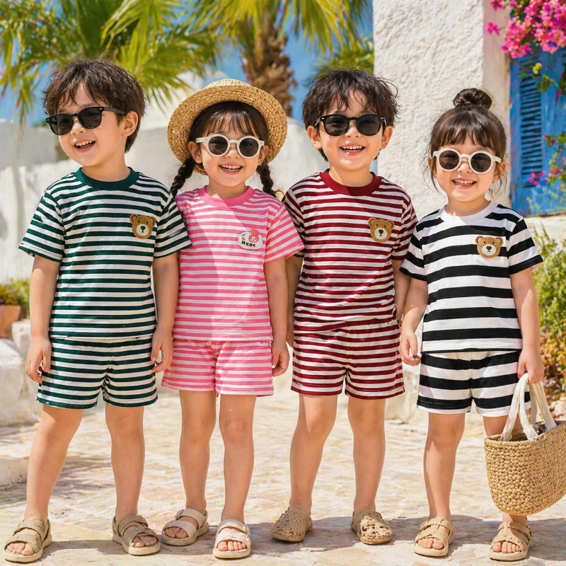 Kids Stripe Outfit – Moda y comodidad: conjunto infantil de verano