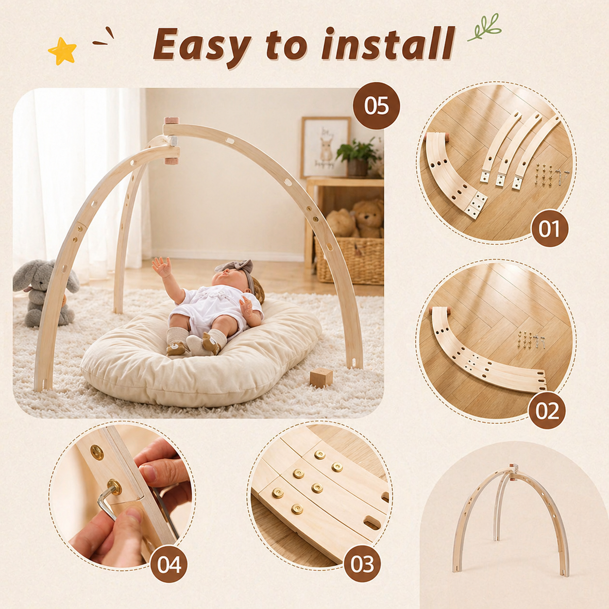Wooden Baby Rattle Toy – Sensorial y seguro – Gimnasio para bebés