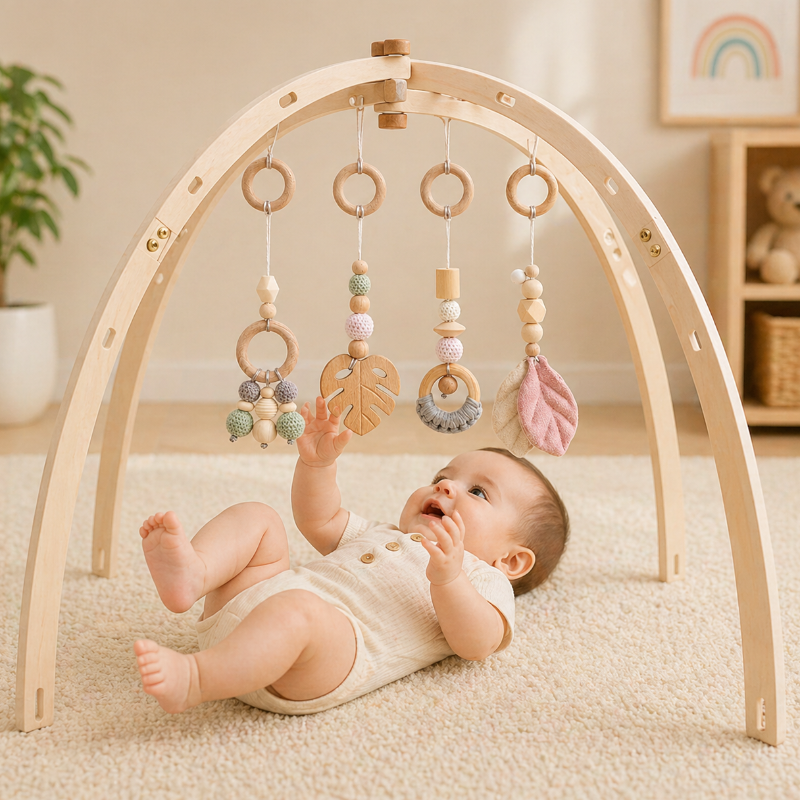 Wooden Baby Rattle Toy – Sensorial y seguro – Gimnasio para bebés