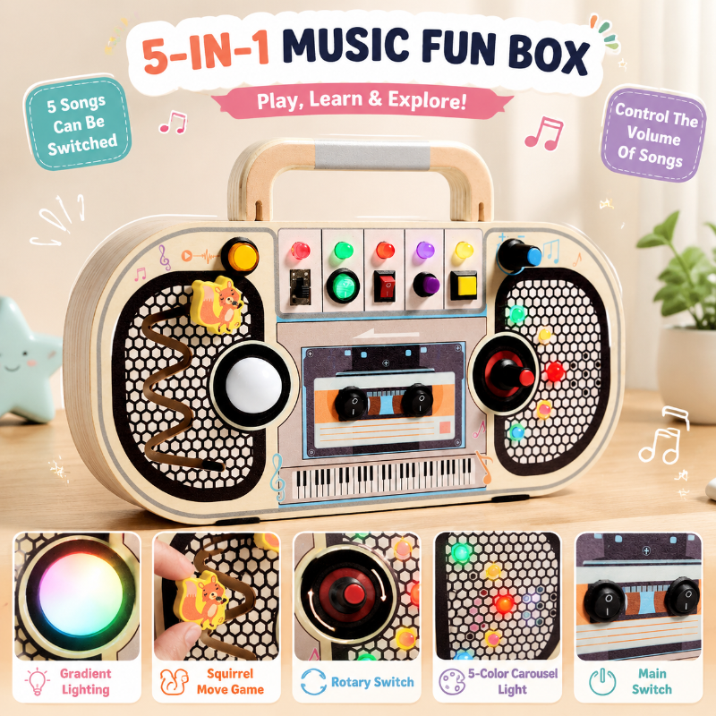 Wooden Busy Board – Motricidad e interactivo – Tablero de actividades musicales
