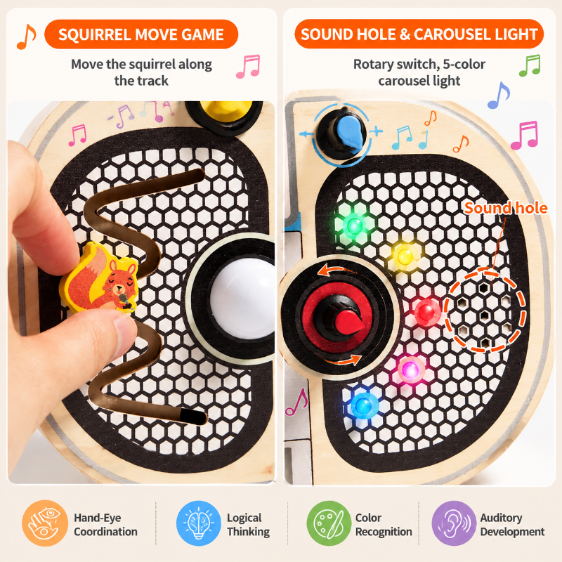 Wooden Busy Board – Motricidad e interactivo – Tablero de actividades musicales