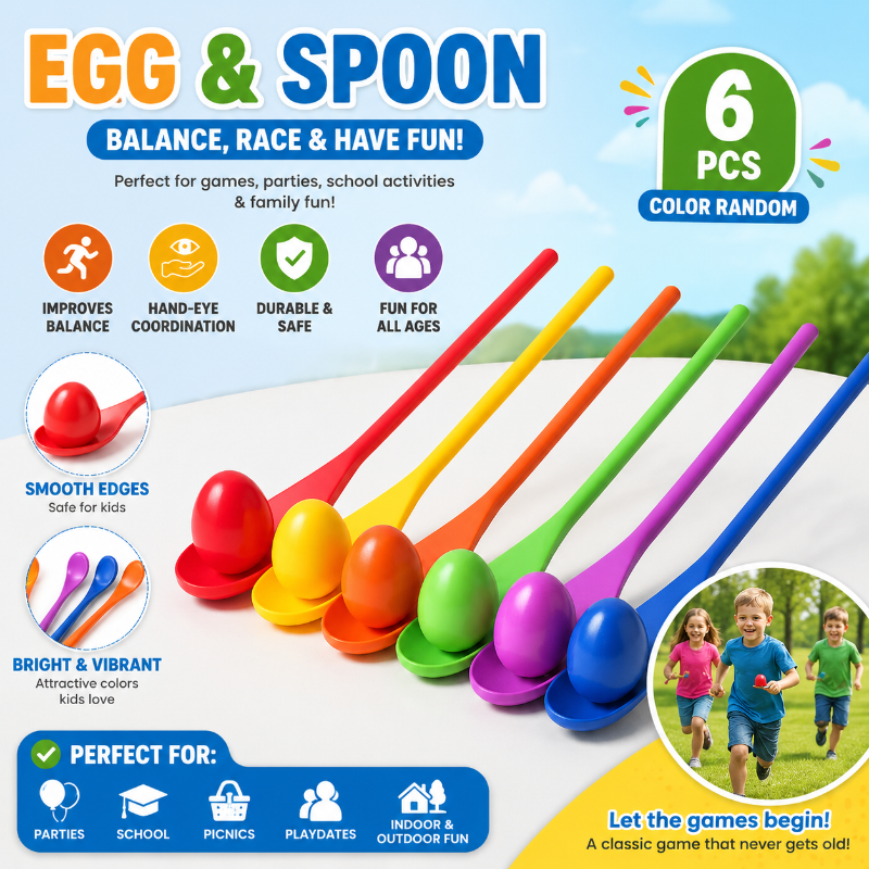 Wooden Egg Spoon Game – Motricidad y aprendizaje – Juego de equilibrio «Carrera de huevos»