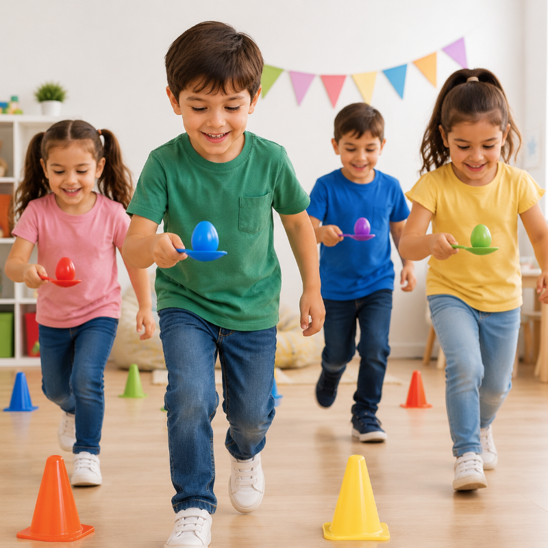 Wooden Egg Spoon Game – Motricidad y aprendizaje – Juego de equilibrio «Carrera de huevos»