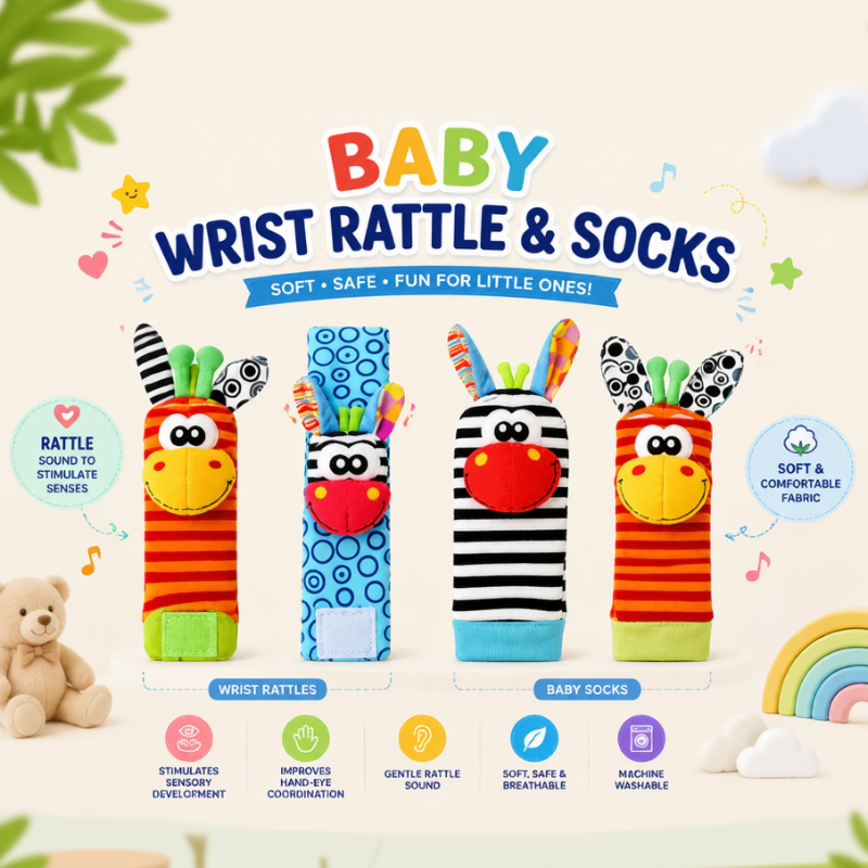 Wrist Rattle and Socks – Motricidad y juego – Sonajeros para bebés (juego de 4)