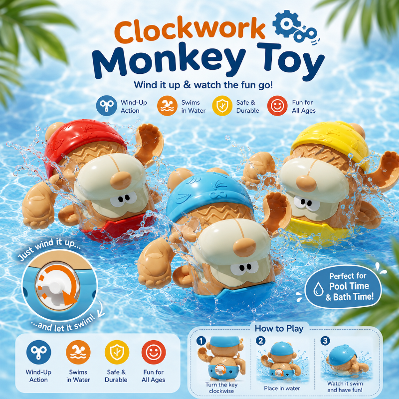 Clockwork Monkey Toy – Diversión y juegos acuáticos – Juguete de baño de cuerda