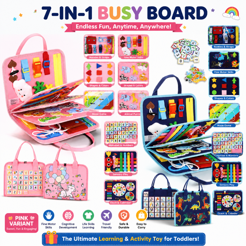 7-in-1 Busy Board – Motricidad y aprendizaje – Tablero de actividades