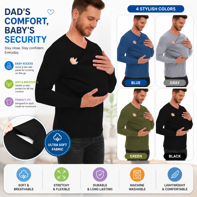 Kangaroo Pocket Shirt – Cómodo y práctico: portabebés tipo camiseta para hombre