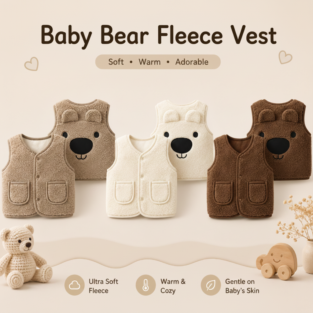 Baby Bear Fleece Vest – Cálido y suave – Chaleco infantil con ositos