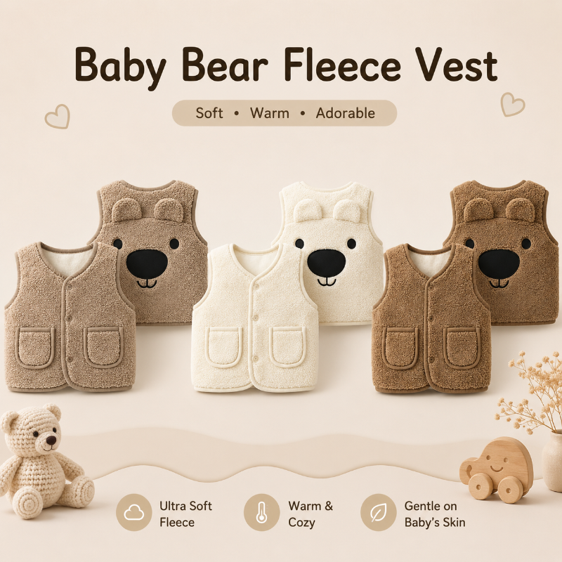 Baby Bear Fleece Vest – Cálido y suave – Chaleco infantil con ositos
