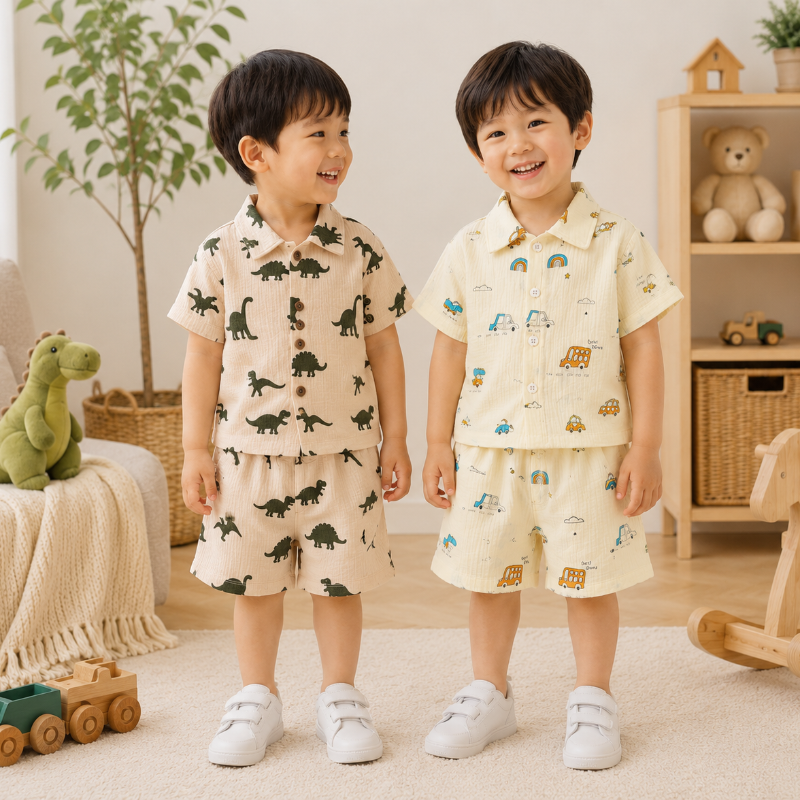 Dinosaur & Car Print Outfit – Atrevido y divertido – Conjunto de ropa de verano