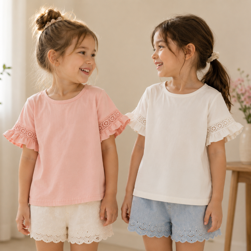 Girls Trumpet Sleeve Top – Elegancia y comodidad – Manga de encaje
