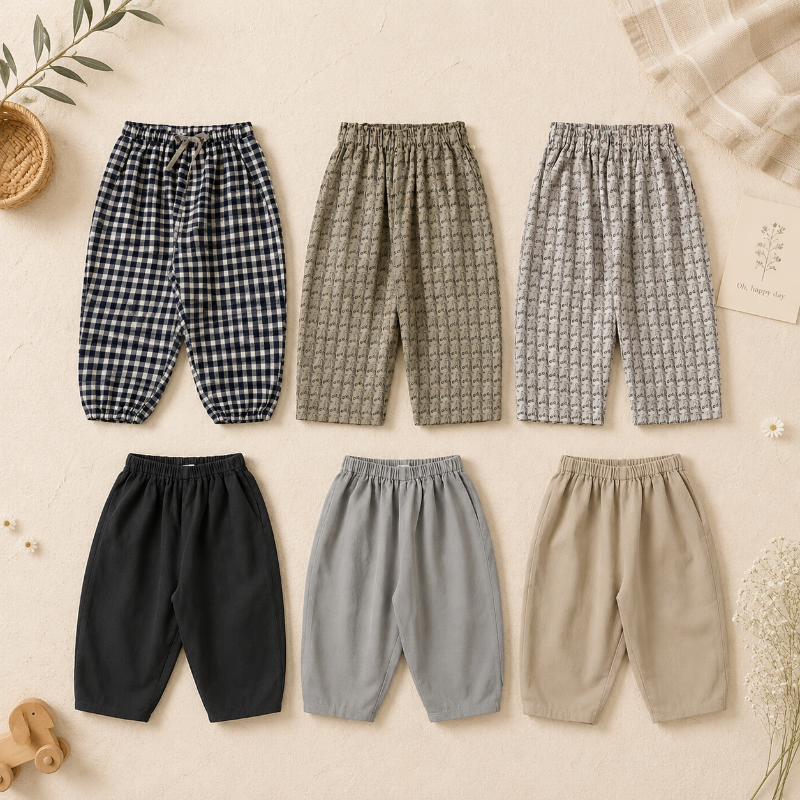 Plaid Cotton Pants – Ligeros y transpirables: pantalones informales de estilo globo/harem