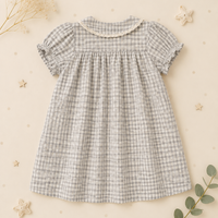 Thumbnail for Check Dress – Suave y transpirable – Cuello clásico con mangas abullonadas