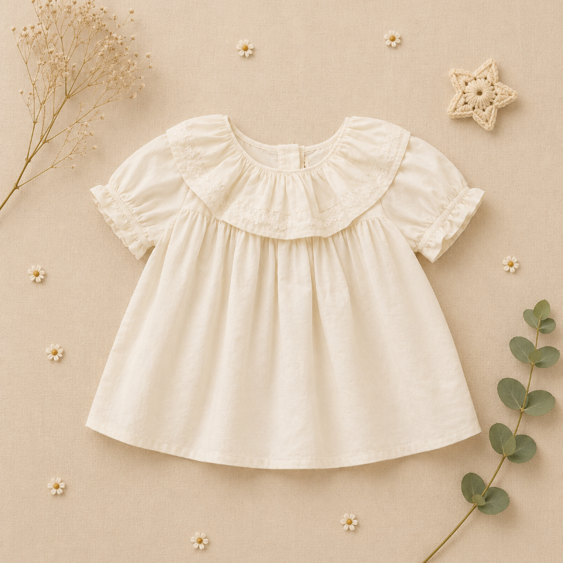 Ruffle Collar Top – Elegante y cómodo: top con cuello decorativo y mangas abullonadas