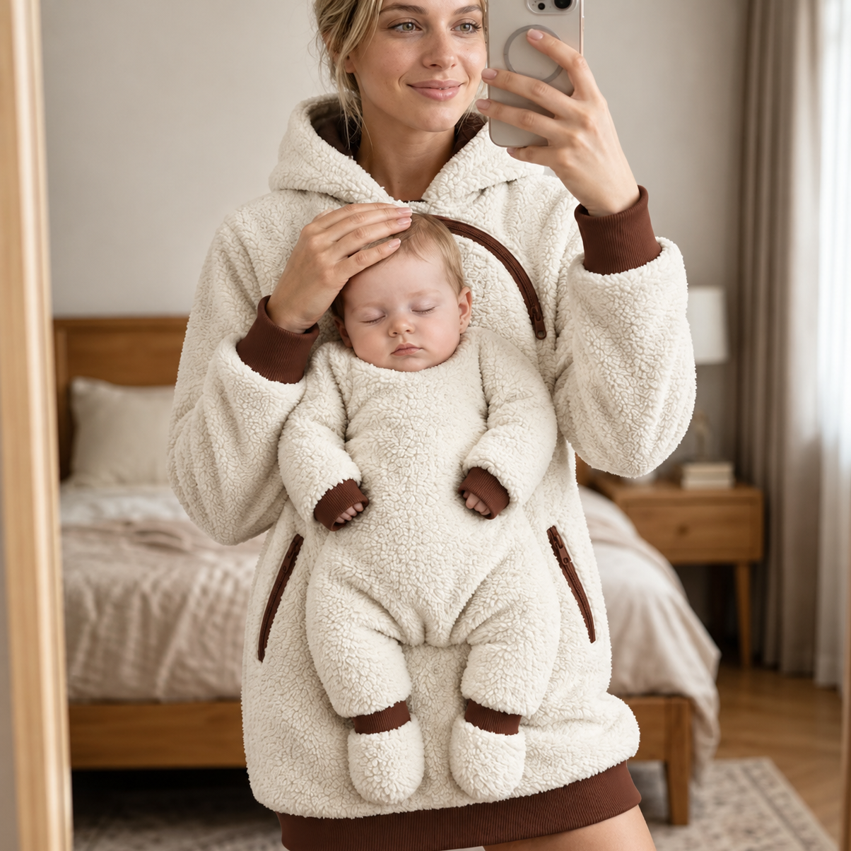 MamaHug – Cálido y práctico: sudadera con capucha 2 en 1 para mamá y bebé