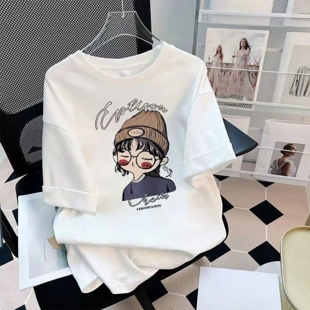 CuteStyle – A la última y cómoda: camiseta con estampado de dibujos animados oversize
