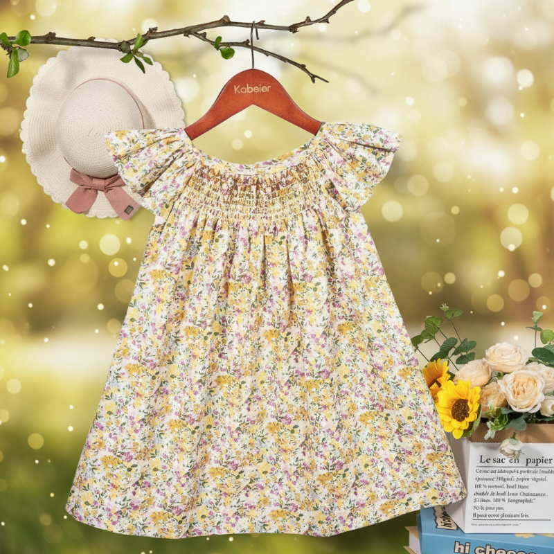 Floral Dress – Ligero y vaporoso – Vestido de manga ondulada para niña