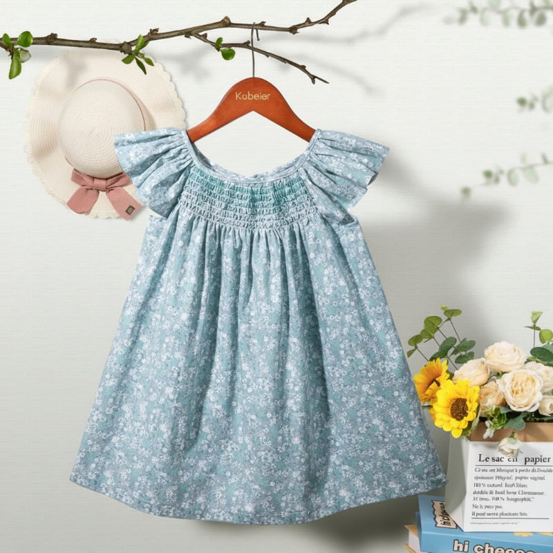 Floral Dress – Ligero y vaporoso – Vestido de manga ondulada para niña