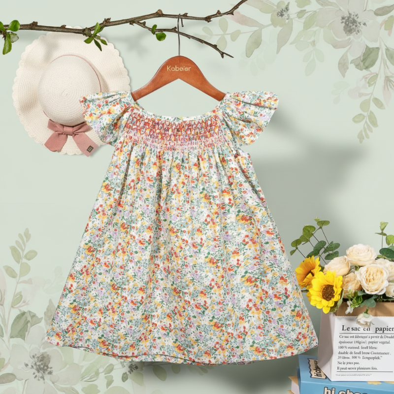Floral Dress – Ligero y vaporoso – Vestido de manga ondulada para niña