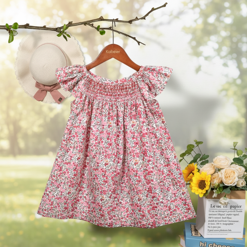 Floral Dress – Ligero y vaporoso – Vestido de manga ondulada para niña