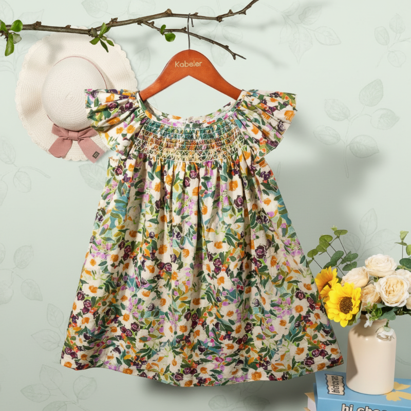 Floral Dress – Ligero y vaporoso – Vestido de manga ondulada para niña