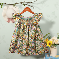 Thumbnail for Floral Dress – Ligero y vaporoso – Vestido de manga ondulada para niña