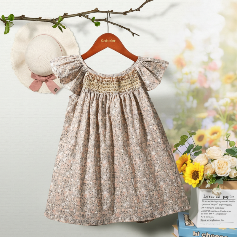 Floral Dress – Ligero y vaporoso – Vestido de manga ondulada para niña