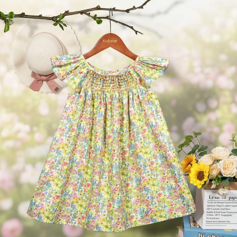 Floral Dress – Ligero y vaporoso – Vestido de manga ondulada para niña