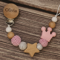 Thumbnail for Baby Pacifier Holder – Con nombre – Cuentas personalizadas de madera y silicona