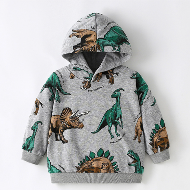 DinoStyle – Cálida y transpirable: sudadera con capucha con estampado de Triceratops