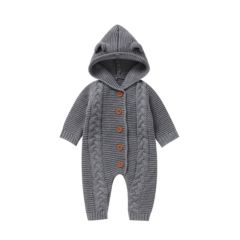 SoftKnit – Cálido y adorable: mono de punto con capucha para bebé