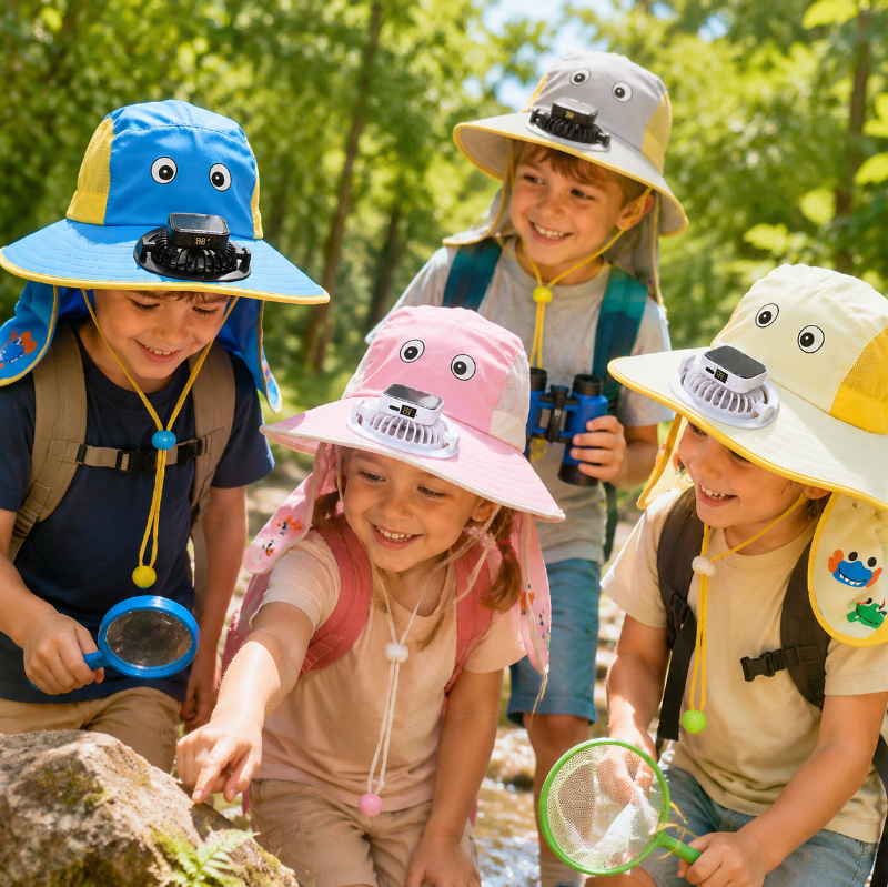 HappyShade – Protección solar y refrigeración – Sombrero de verano para niños con ventilador