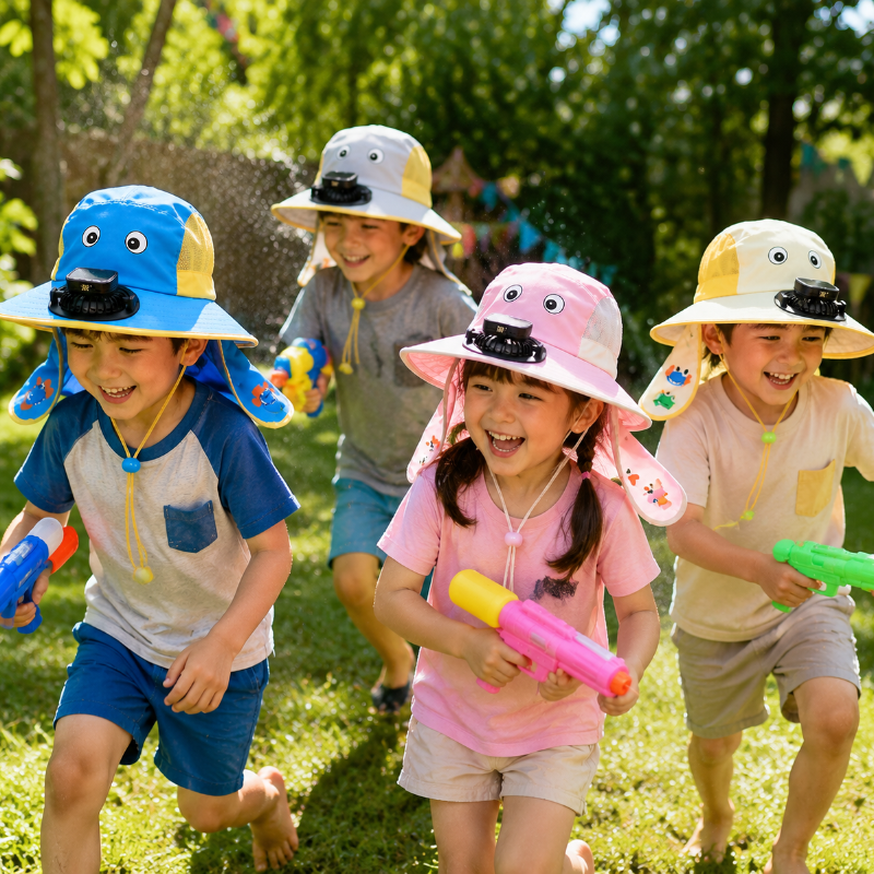 HappyShade – Protección solar y refrigeración – Sombrero de verano para niños con ventilador
