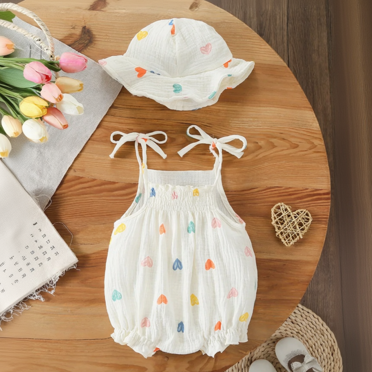 LittleBlossom – Comodidad y estilo para el verano: body tipo portabebés con gorrito