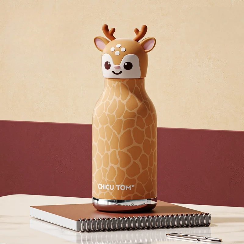 AnimalSip – Bonita y práctica: botella térmica infantil de acero inoxidable con estampado de animales