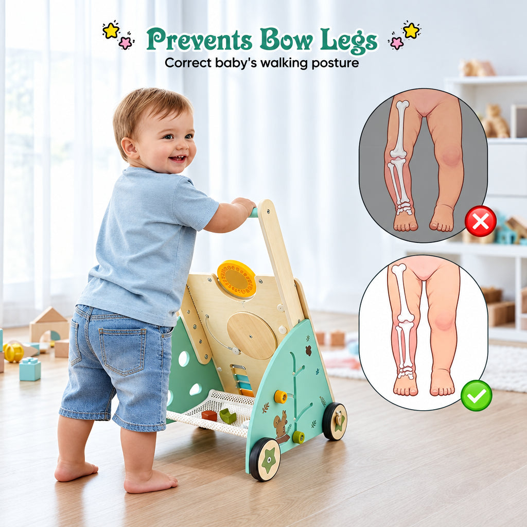 WoodenSteps – Natural y educativo – Andador de madera para bebés con paneles de juego